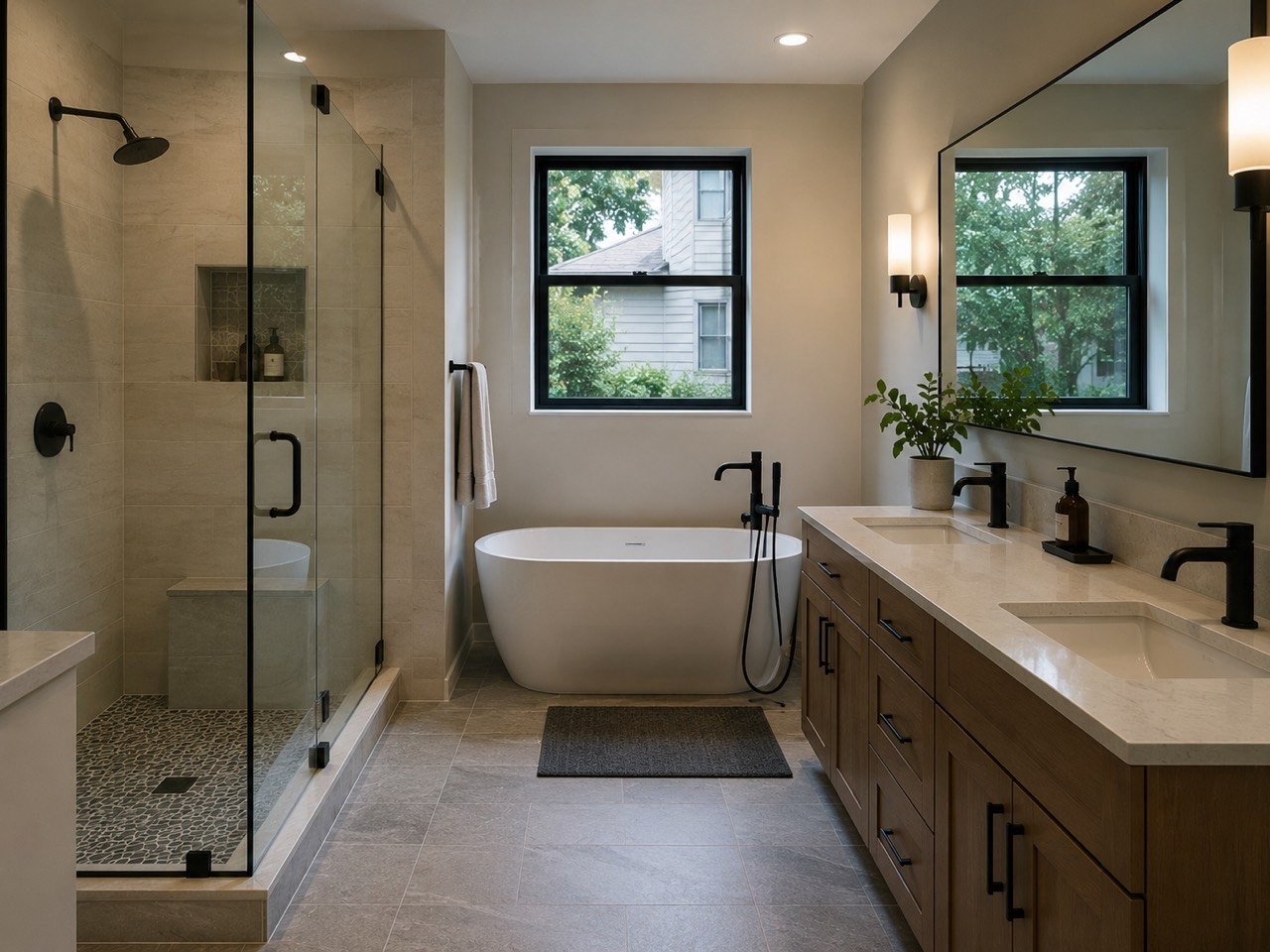 Bathroom remodeling inspiration with tile and black fixtures